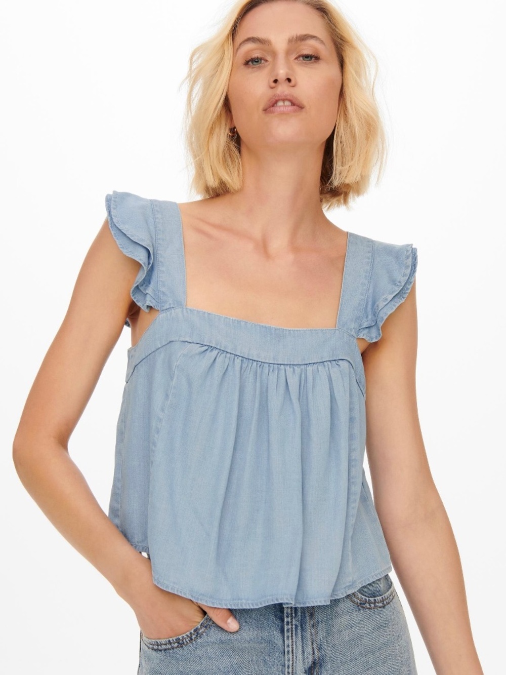 Karlie Blue Boho Ruffle Tank Top